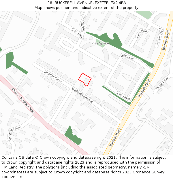 18, BUCKERELL AVENUE, EXETER, EX2 4RA: Location map and indicative extent of plot