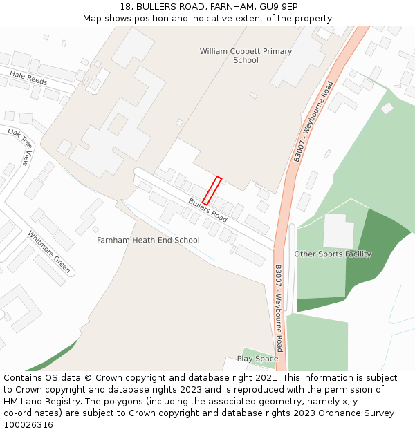 18, BULLERS ROAD, FARNHAM, GU9 9EP: Location map and indicative extent of plot