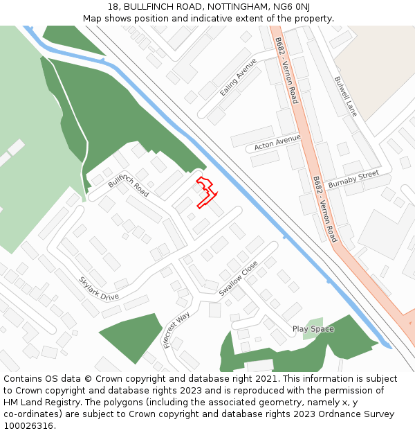 18, BULLFINCH ROAD, NOTTINGHAM, NG6 0NJ: Location map and indicative extent of plot