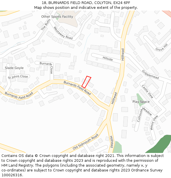 18, BURNARDS FIELD ROAD, COLYTON, EX24 6PF: Location map and indicative extent of plot