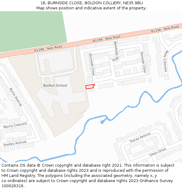 18, BURNSIDE CLOSE, BOLDON COLLIERY, NE35 9BU: Location map and indicative extent of plot