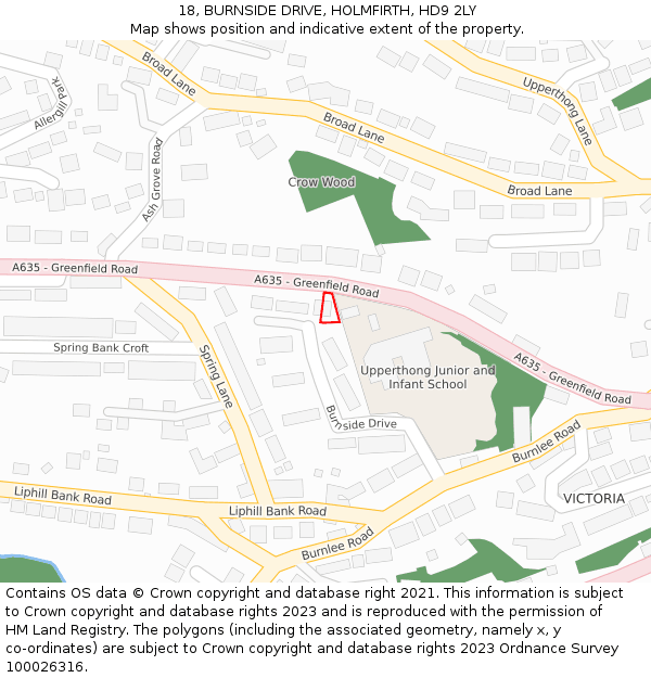 18, BURNSIDE DRIVE, HOLMFIRTH, HD9 2LY: Location map and indicative extent of plot