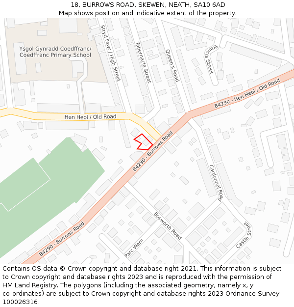 18, BURROWS ROAD, SKEWEN, NEATH, SA10 6AD: Location map and indicative extent of plot