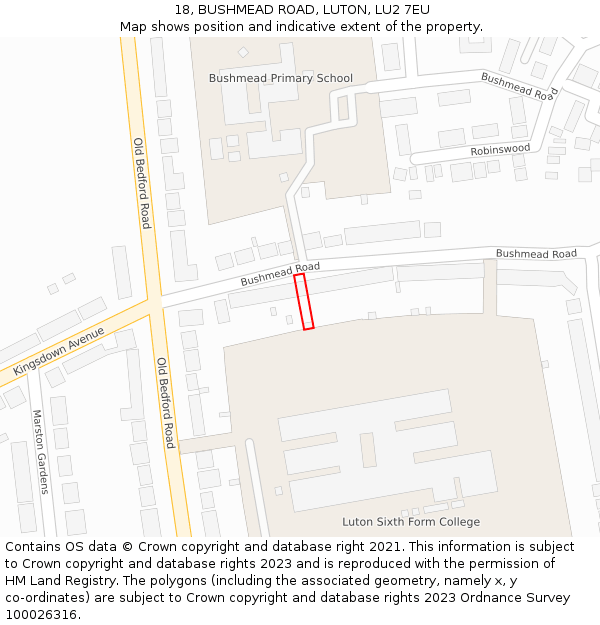 18, BUSHMEAD ROAD, LUTON, LU2 7EU: Location map and indicative extent of plot