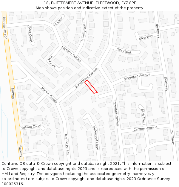 18, BUTTERMERE AVENUE, FLEETWOOD, FY7 8PF: Location map and indicative extent of plot