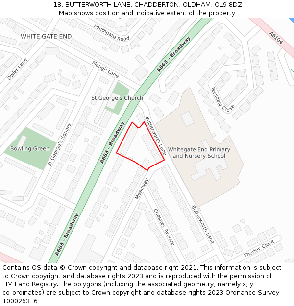 18, BUTTERWORTH LANE, CHADDERTON, OLDHAM, OL9 8DZ: Location map and indicative extent of plot