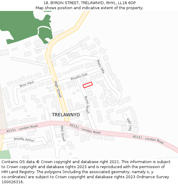 18, BYRON STREET, TRELAWNYD, RHYL, LL18 6DP: Location map and indicative extent of plot