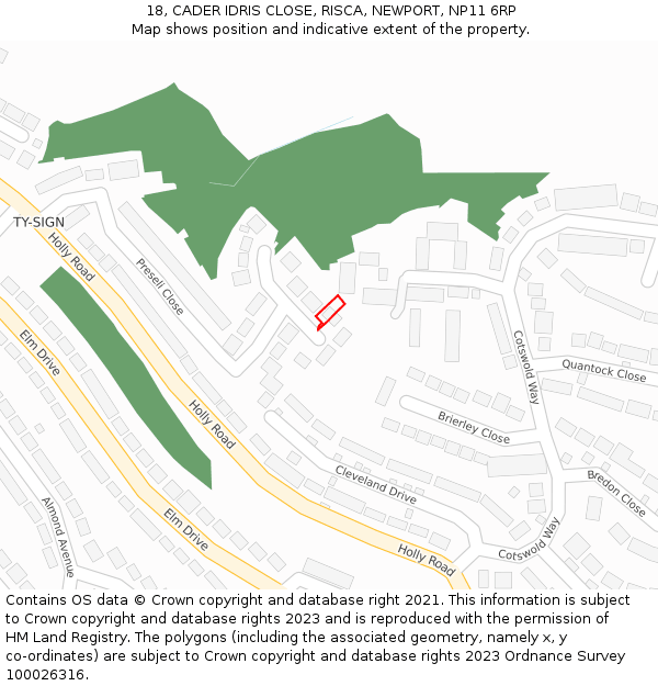 18, CADER IDRIS CLOSE, RISCA, NEWPORT, NP11 6RP: Location map and indicative extent of plot