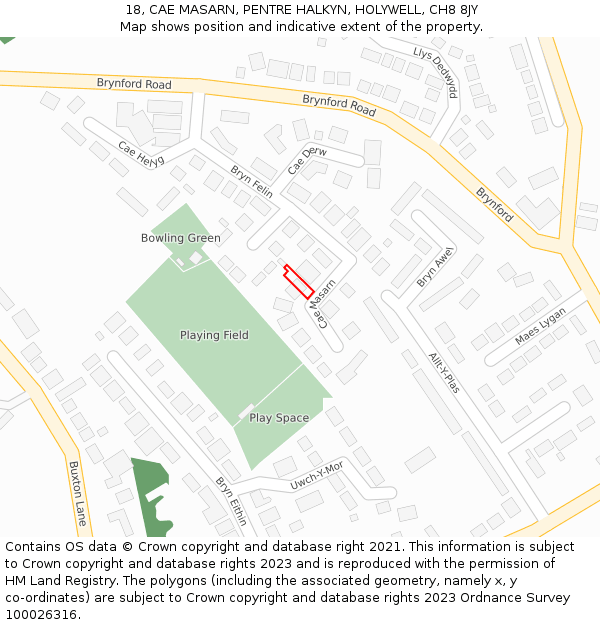 18, CAE MASARN, PENTRE HALKYN, HOLYWELL, CH8 8JY: Location map and indicative extent of plot