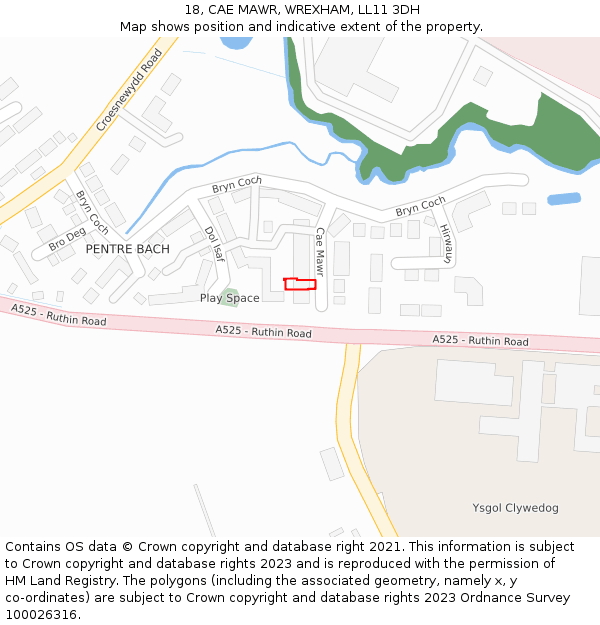 18, CAE MAWR, WREXHAM, LL11 3DH: Location map and indicative extent of plot