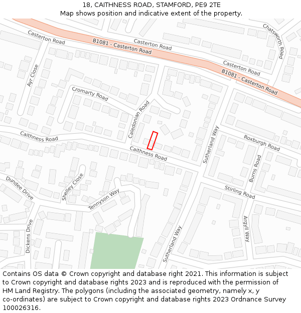 18, CAITHNESS ROAD, STAMFORD, PE9 2TE: Location map and indicative extent of plot