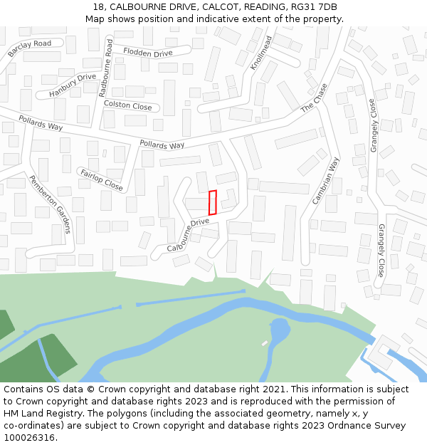 18, CALBOURNE DRIVE, CALCOT, READING, RG31 7DB: Location map and indicative extent of plot