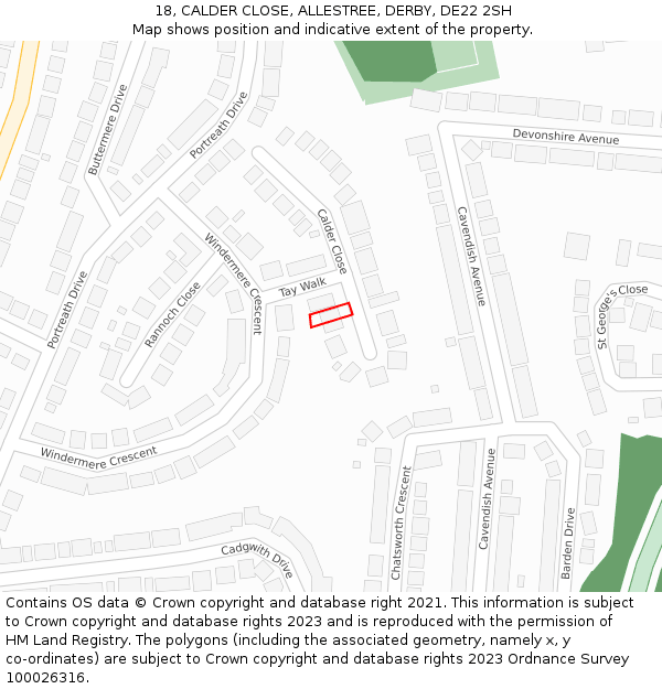 18, CALDER CLOSE, ALLESTREE, DERBY, DE22 2SH: Location map and indicative extent of plot