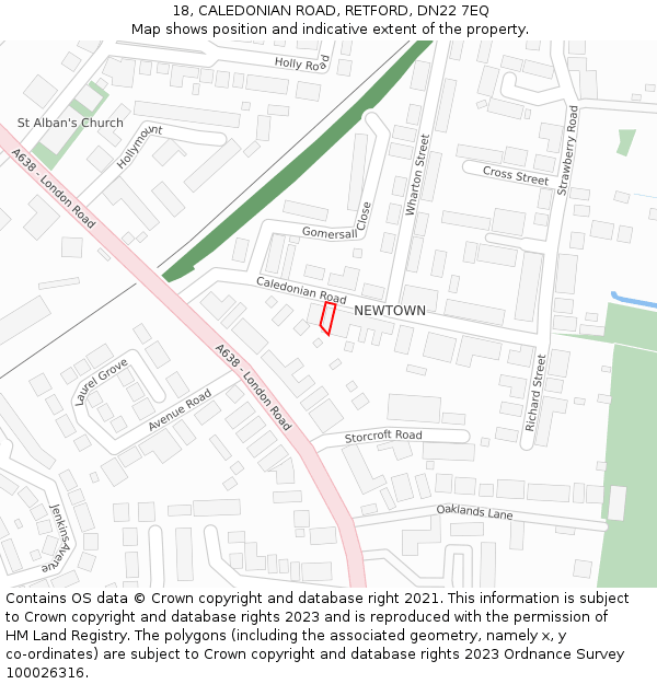 18, CALEDONIAN ROAD, RETFORD, DN22 7EQ: Location map and indicative extent of plot