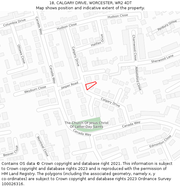 18, CALGARY DRIVE, WORCESTER, WR2 4DT: Location map and indicative extent of plot