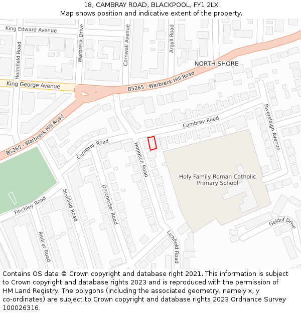 18, CAMBRAY ROAD, BLACKPOOL, FY1 2LX: Location map and indicative extent of plot