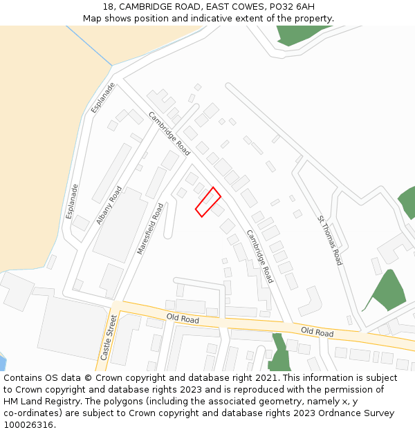 18, CAMBRIDGE ROAD, EAST COWES, PO32 6AH: Location map and indicative extent of plot