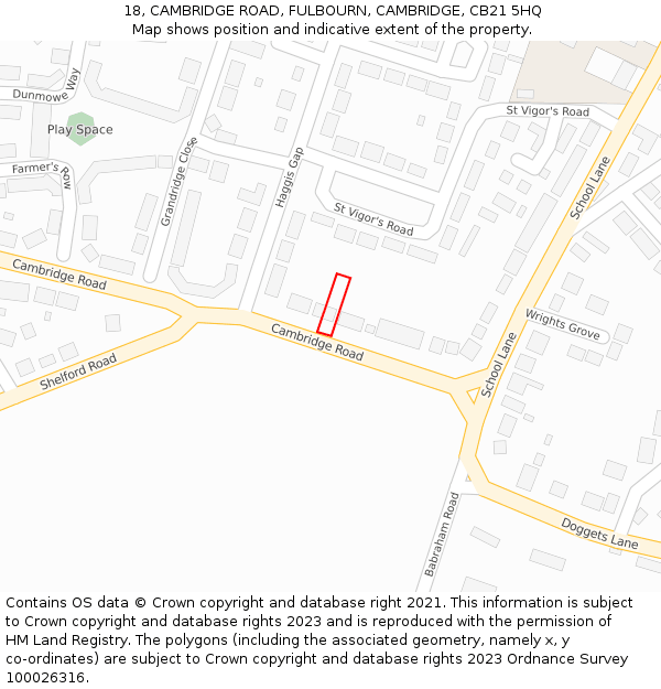 18, CAMBRIDGE ROAD, FULBOURN, CAMBRIDGE, CB21 5HQ: Location map and indicative extent of plot