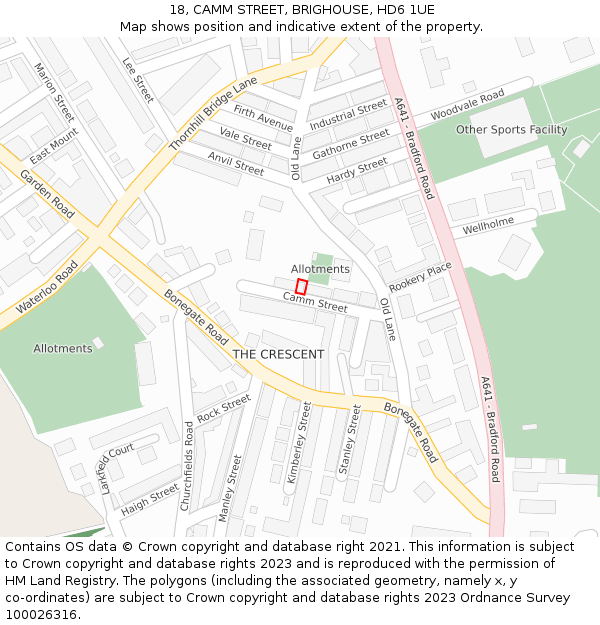 18, CAMM STREET, BRIGHOUSE, HD6 1UE: Location map and indicative extent of plot