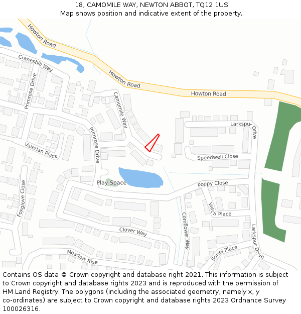 18, CAMOMILE WAY, NEWTON ABBOT, TQ12 1US: Location map and indicative extent of plot