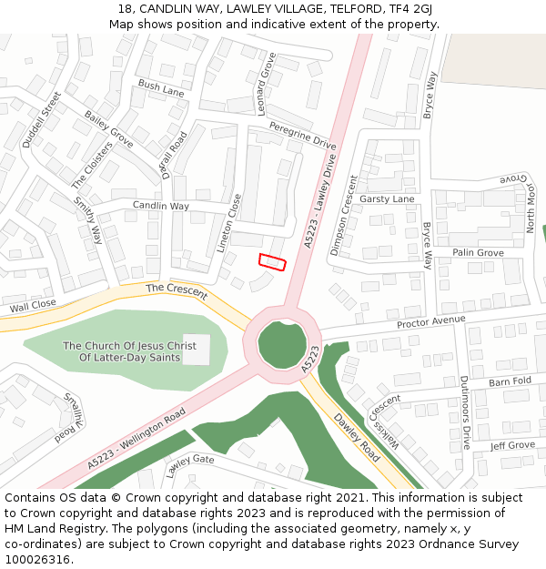 18, CANDLIN WAY, LAWLEY VILLAGE, TELFORD, TF4 2GJ: Location map and indicative extent of plot