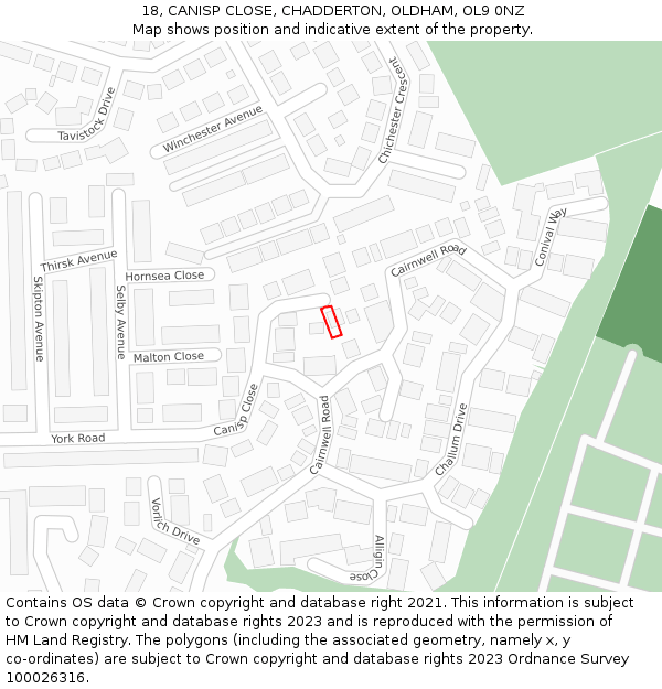 18, CANISP CLOSE, CHADDERTON, OLDHAM, OL9 0NZ: Location map and indicative extent of plot