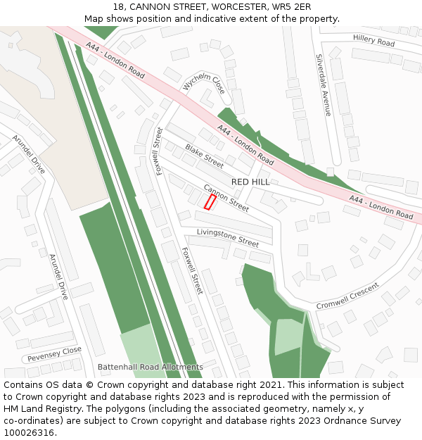 18, CANNON STREET, WORCESTER, WR5 2ER: Location map and indicative extent of plot