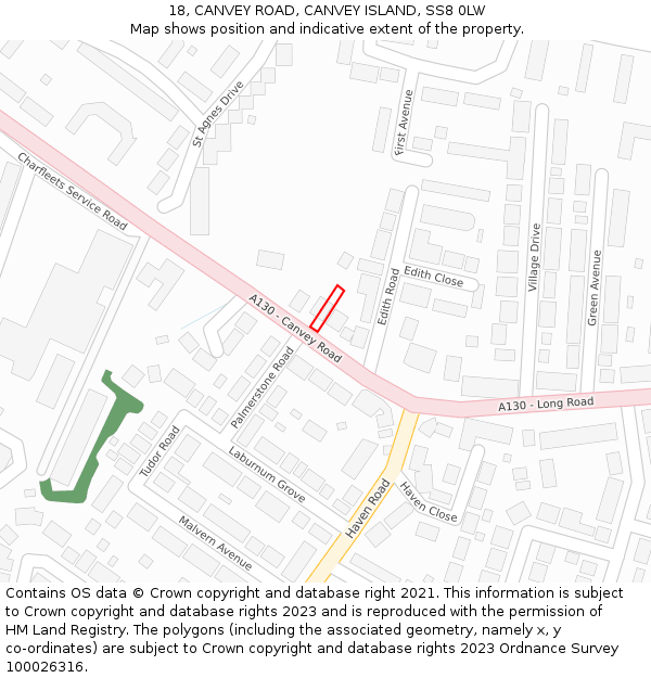 18, CANVEY ROAD, CANVEY ISLAND, SS8 0LW: Location map and indicative extent of plot