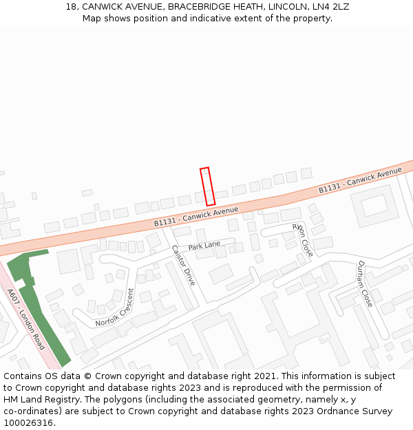 18, CANWICK AVENUE, BRACEBRIDGE HEATH, LINCOLN, LN4 2LZ: Location map and indicative extent of plot