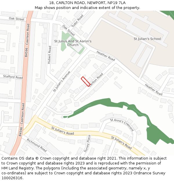 18, CARLTON ROAD, NEWPORT, NP19 7LA: Location map and indicative extent of plot