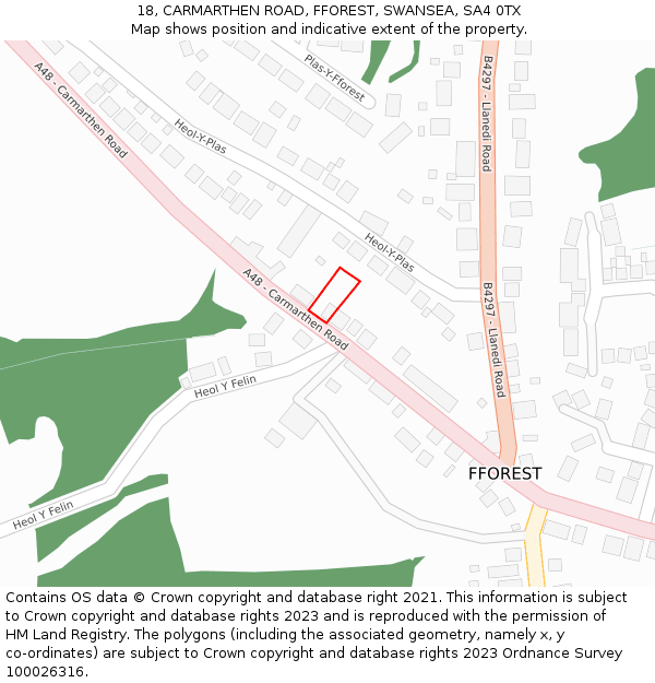 18, CARMARTHEN ROAD, FFOREST, SWANSEA, SA4 0TX: Location map and indicative extent of plot