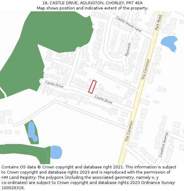 18, CASTLE DRIVE, ADLINGTON, CHORLEY, PR7 4EA: Location map and indicative extent of plot