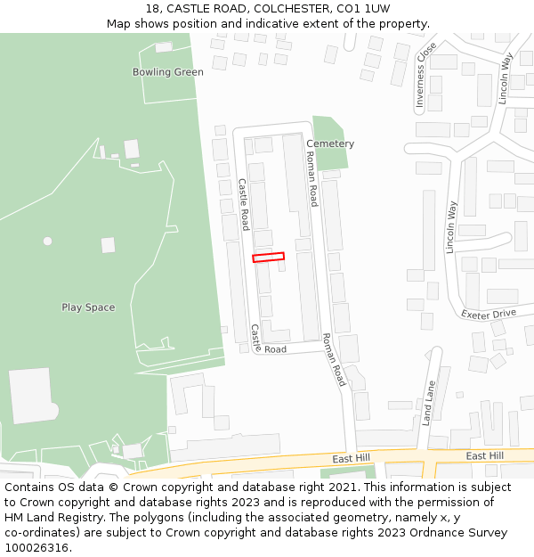 18, CASTLE ROAD, COLCHESTER, CO1 1UW: Location map and indicative extent of plot