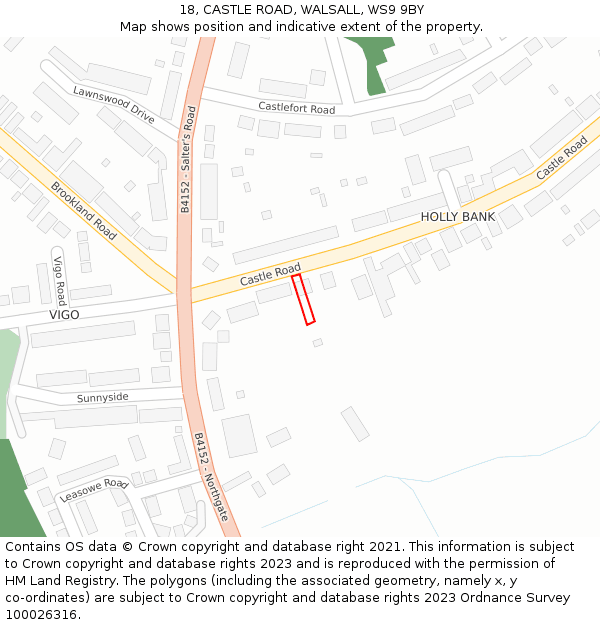 18, CASTLE ROAD, WALSALL, WS9 9BY: Location map and indicative extent of plot