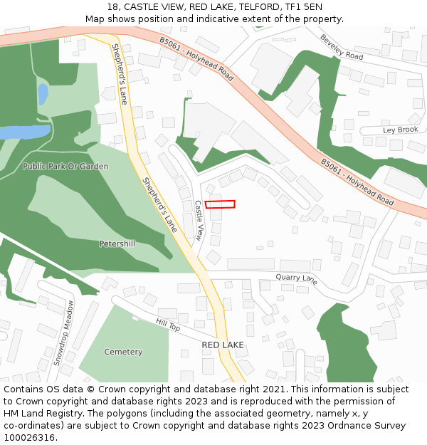 18, CASTLE VIEW, RED LAKE, TELFORD, TF1 5EN: Location map and indicative extent of plot