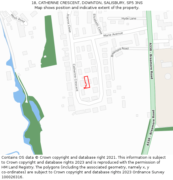 18, CATHERINE CRESCENT, DOWNTON, SALISBURY, SP5 3NS: Location map and indicative extent of plot