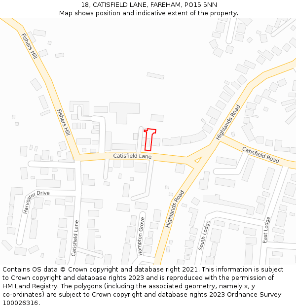 18, CATISFIELD LANE, FAREHAM, PO15 5NN: Location map and indicative extent of plot