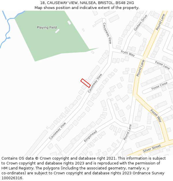 18, CAUSEWAY VIEW, NAILSEA, BRISTOL, BS48 2XG: Location map and indicative extent of plot