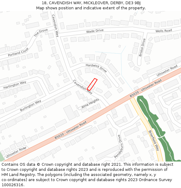 18, CAVENDISH WAY, MICKLEOVER, DERBY, DE3 9BJ: Location map and indicative extent of plot