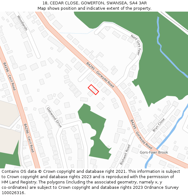 18, CEDAR CLOSE, GOWERTON, SWANSEA, SA4 3AR: Location map and indicative extent of plot