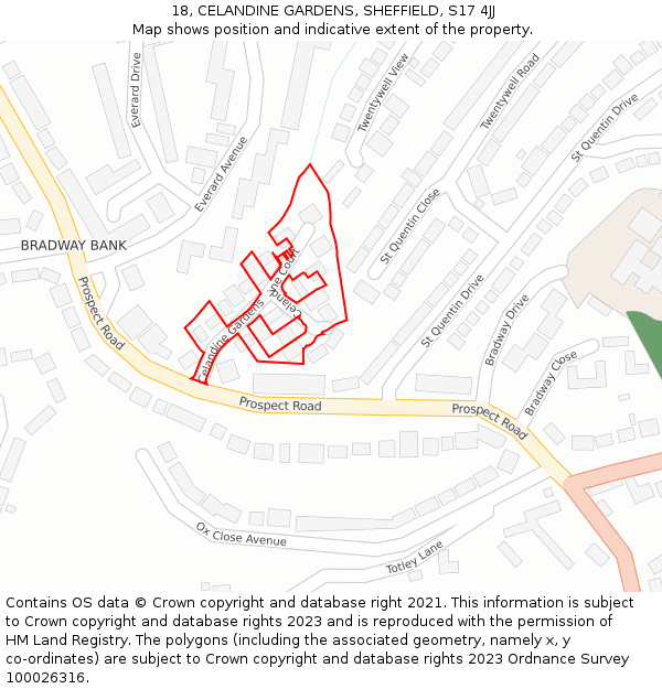 18, CELANDINE GARDENS, SHEFFIELD, S17 4JJ: Location map and indicative extent of plot