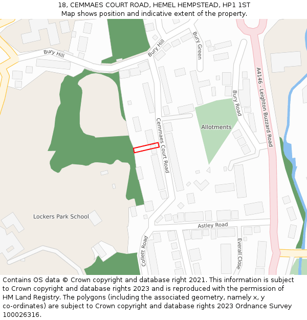 18, CEMMAES COURT ROAD, HEMEL HEMPSTEAD, HP1 1ST: Location map and indicative extent of plot