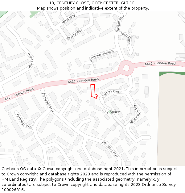 18, CENTURY CLOSE, CIRENCESTER, GL7 1FL: Location map and indicative extent of plot