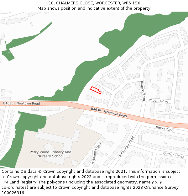 18, CHALMERS CLOSE, WORCESTER, WR5 1SX: Location map and indicative extent of plot