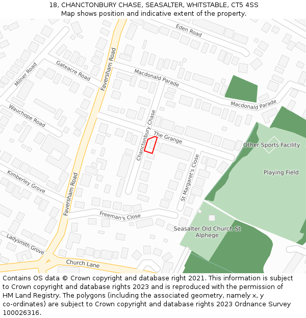 18, CHANCTONBURY CHASE, SEASALTER, WHITSTABLE, CT5 4SS: Location map and indicative extent of plot