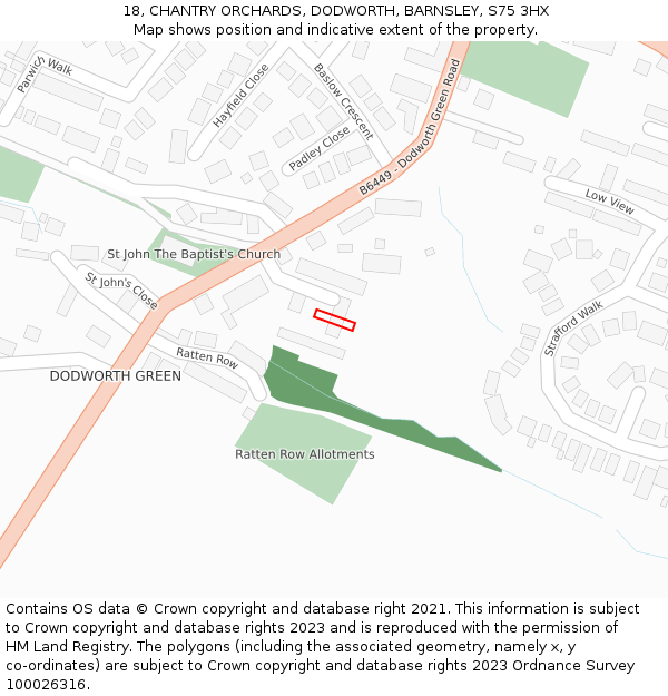 18, CHANTRY ORCHARDS, DODWORTH, BARNSLEY, S75 3HX: Location map and indicative extent of plot