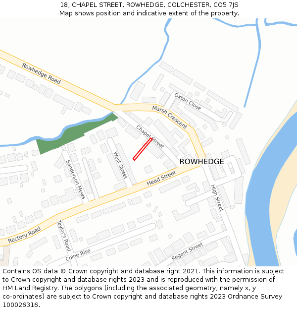 18, CHAPEL STREET, ROWHEDGE, COLCHESTER, CO5 7JS: Location map and indicative extent of plot