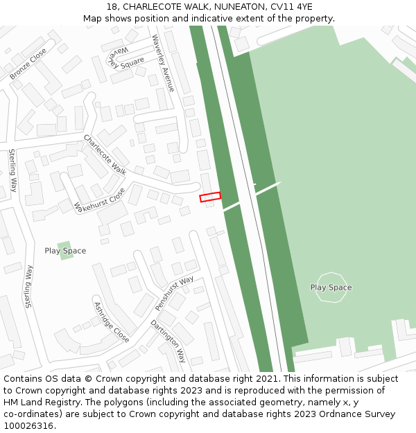 18, CHARLECOTE WALK, NUNEATON, CV11 4YE: Location map and indicative extent of plot