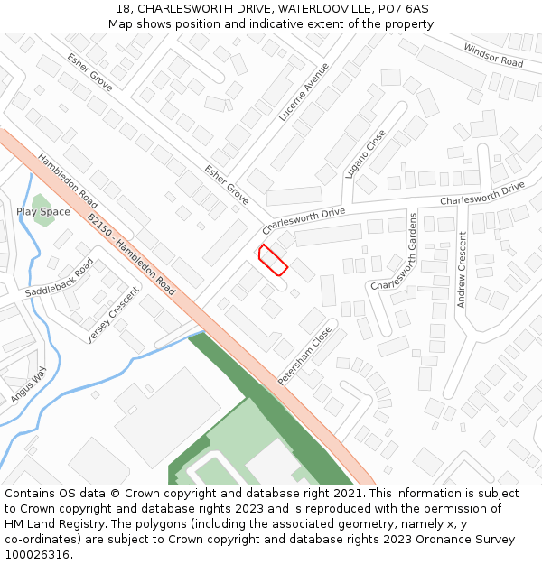 18, CHARLESWORTH DRIVE, WATERLOOVILLE, PO7 6AS: Location map and indicative extent of plot