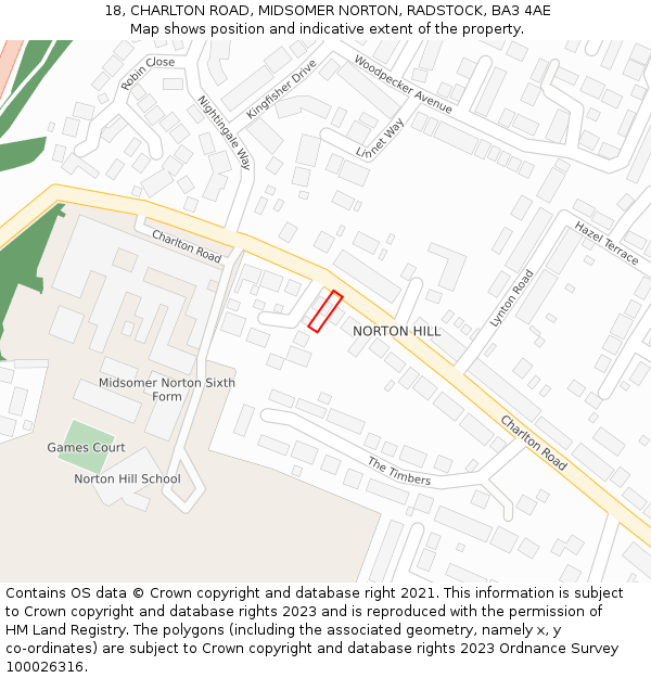 18, CHARLTON ROAD, MIDSOMER NORTON, RADSTOCK, BA3 4AE: Location map and indicative extent of plot